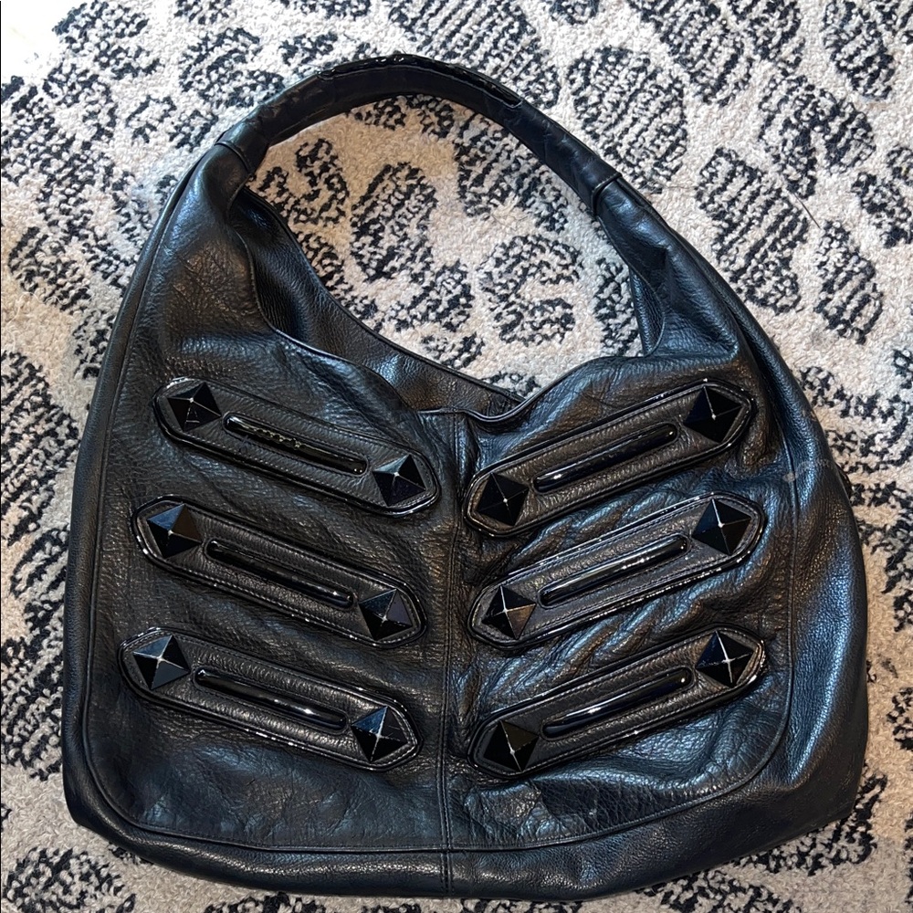 Black Leather Ted Rossi Hobo Bag with Stud Accents (FINAL SALE COST)